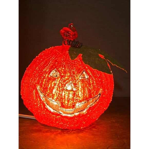 Melted Popcorn Plastic Pumpkin Light Up jack O Lantern Halloween Fall Vintage - Picture 1 of 10